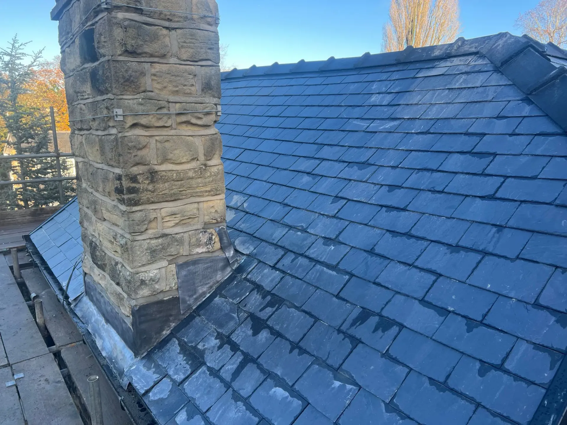 Slate roof with chimney and new lead flashing, Sheffield & Peak District